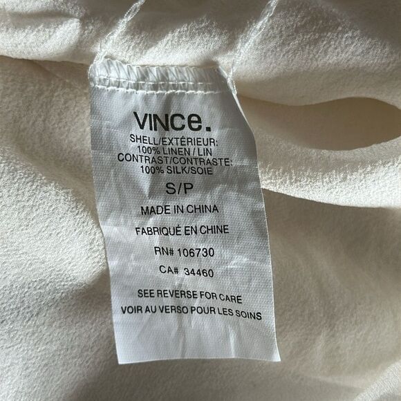 Vince Women’s Linen Silk Long Sleeve Tee Ivory – Layered Hem Size S - Picture 9 of 10